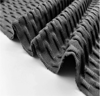 FJ-ZSRY    環保再生滌綸單面提花泡泡布   RPET  蜜桃瑜伽褲針織布料  成分：T88%  SP12%  幅寬：150CM  克重：300g/㎡  紗支：100D+40D 後面照